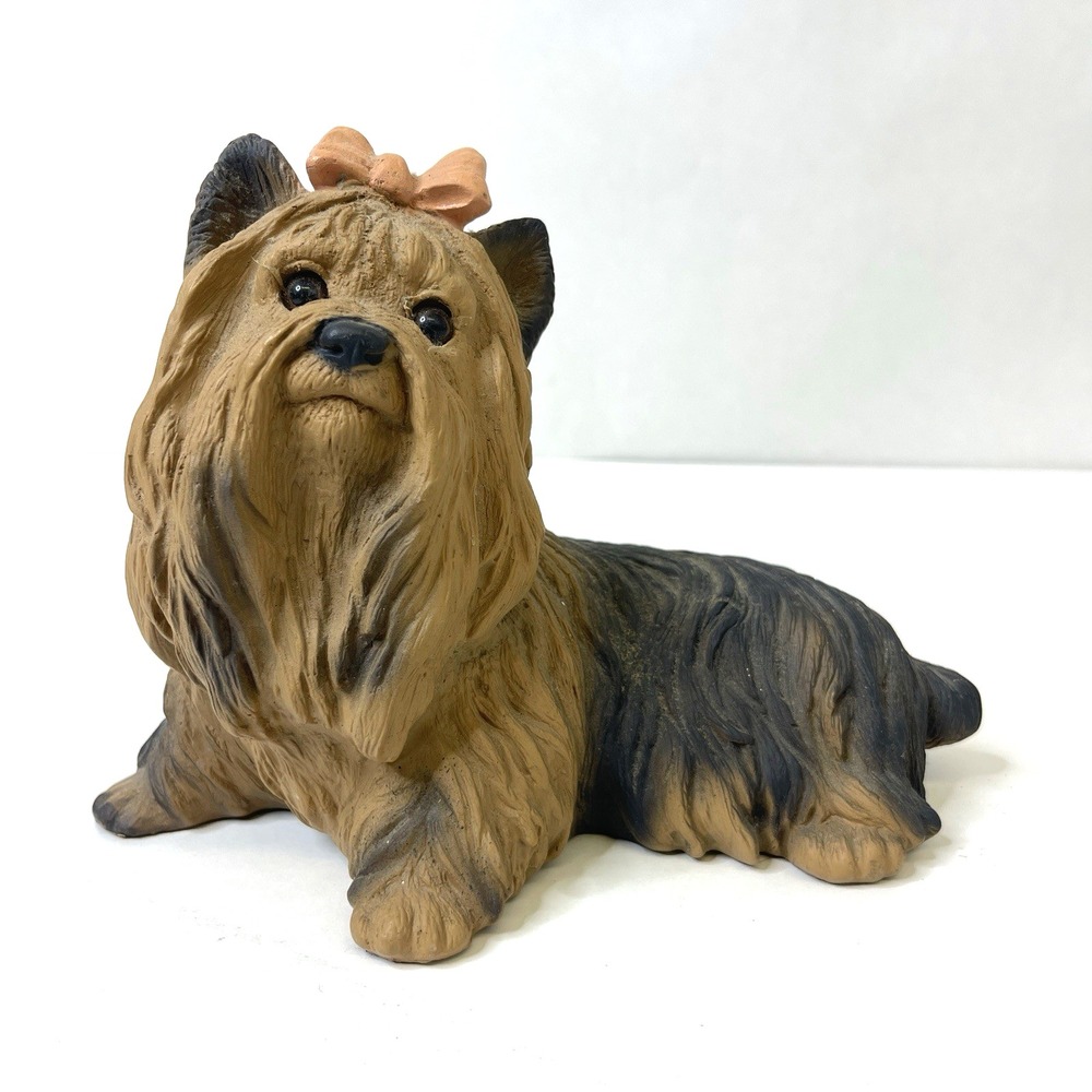 Vintage 1993 Yorkshire Terrier Homco Resin Dog Figurine Yorkie Pink Bow 8x4x6 2#